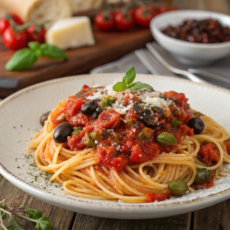 Enhanced Authentic Puttanesca Sauce with Spaghetti