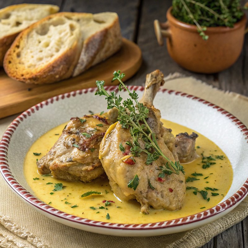 Braised Rabbit with Mustard Sauce