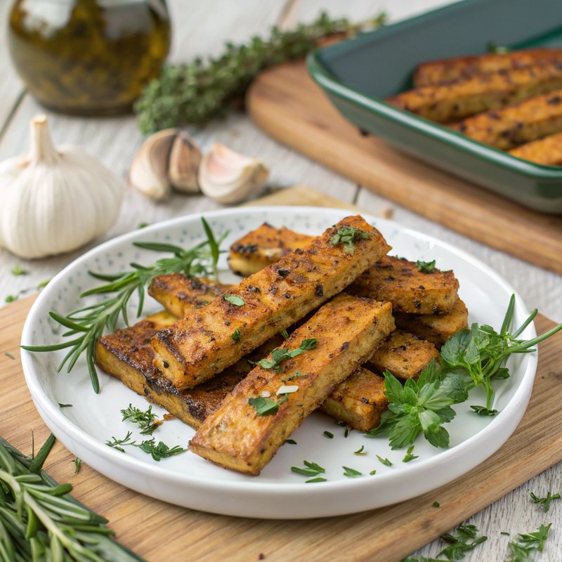 Garlic Herb Marinated Tempeh Strips