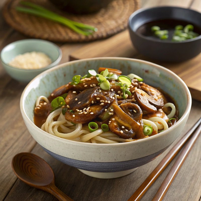 Delicious Udon with Savory Mushroom Sauce